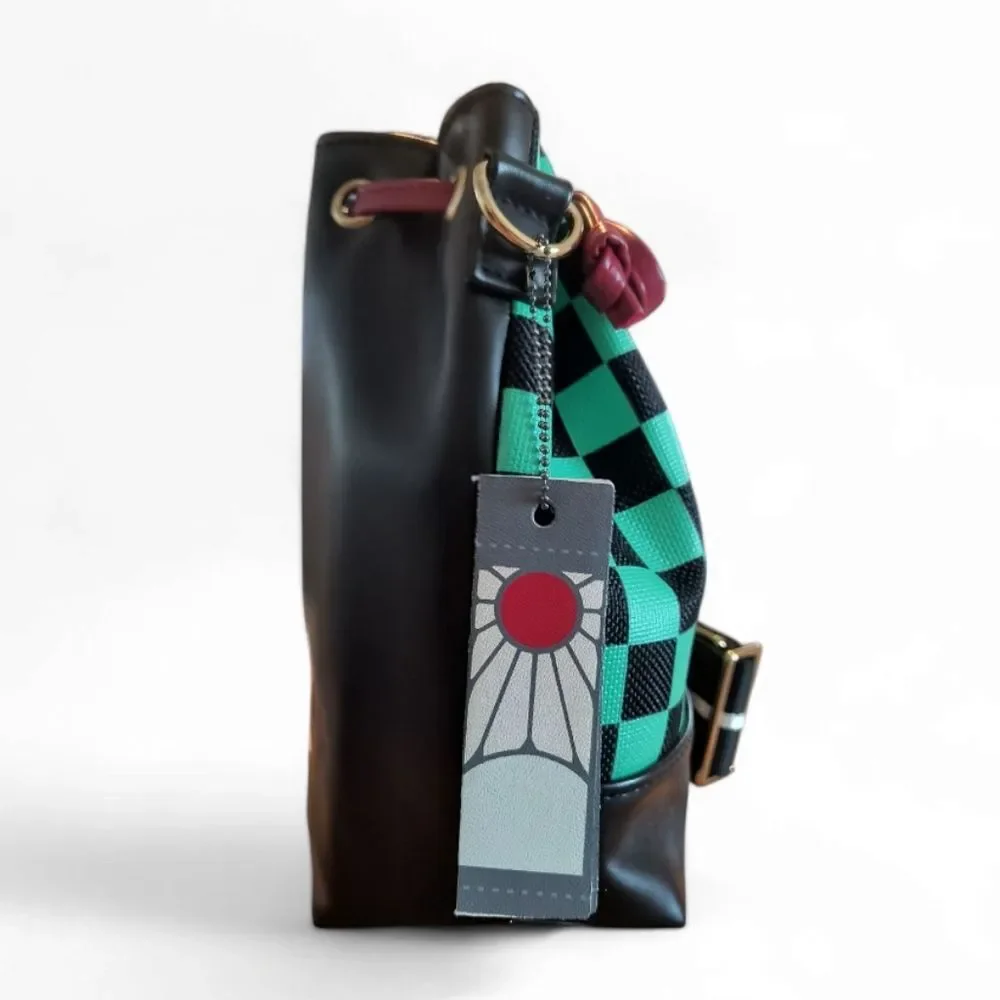 Demon Slayer Kimetsu no Yaiba Tanjiro Green & Black Checker Crossbody Bucket Bag